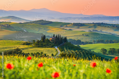 Val d'Orcia, Tuscany. Podere in San Quirico d'Orcia, beautiful spring tuscan landscape in Italy.
