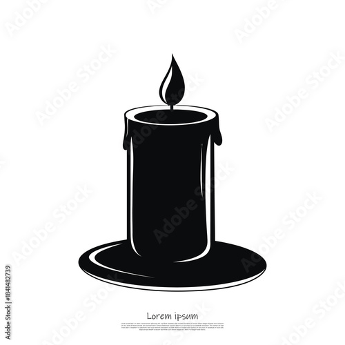 A warm black silhouette of a burning candle with a flickering flame and melting wax dripping