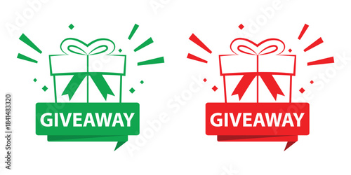Two gift boxes with giveaway text in speech bubbles