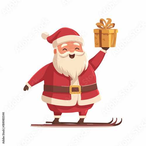Happy Santa Claus Skis With Gift Box.