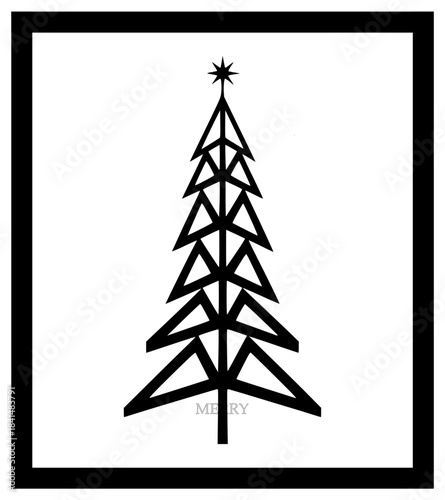 Minimalist Black Line Christmas Tree on White Background
