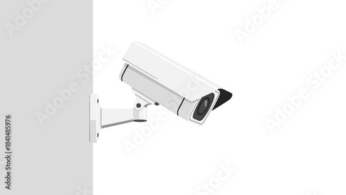 White security camera mounted on a wall with a bracket