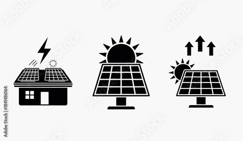 Sustainable home energy sources icon set illustration