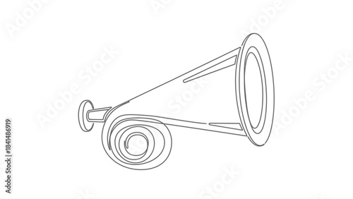 Minimalist line art illustration of a vintage brass horn or bugle on a white background