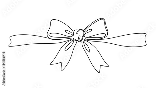 Elegant single line art drawing of a classic bow tie ribbon isolated on white background