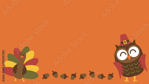 Cute Turkey And Owl. Harvest Background Pattern. Vector Template For Banner