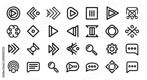 Collection of Minimalist Line Art Icons for User Interface Design.