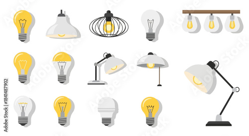 Collection of Various Light Bulbs and Lamps in Vector Format.