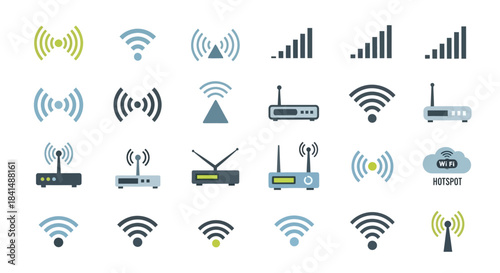 Collection of WiFi and Router Icons for Wireless Connectivity.
