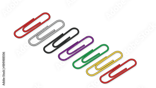 Colorful paper clips in a row on a, arranged diagonally