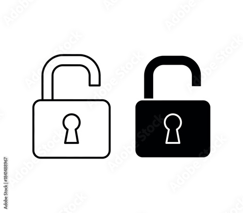 Open and closed padlock security icons set