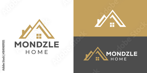 Creative simple luxury home logo template. Roof home with gold colour for Real estate property logo design vector illustration.