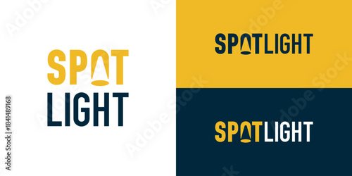 Creative wordmark spotlight logo template. Simple light beam in letter O for spotlight logo design vector illustration.