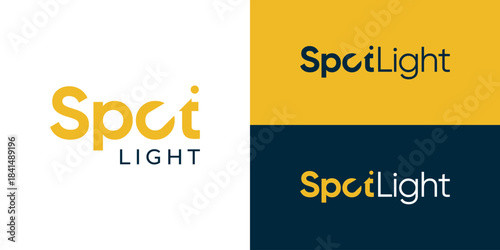 Creative wordmark spotlight logo template. Simple light beam in letter O for spotlight logo design vector illustration.