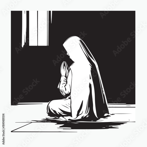 silhouette of a praying nun