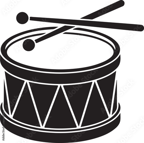 Black and white drum with drumsticks and cymbal in a musical setting musical instrument percussion