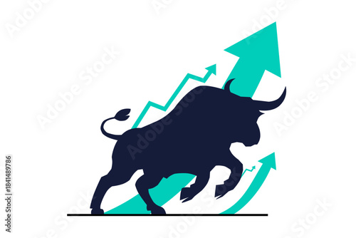 Bull Market Trend Growth Vector Illustration, bull terrier icon
