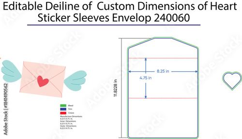 Heart Sticker Sleeve Envelope Die Line With Dimensions