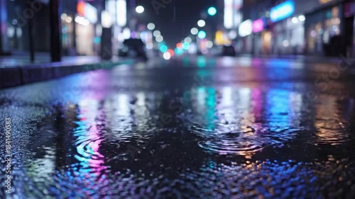 Wallpaper Mural Rainy Night Street Reflection Of Colored Lights: Atmospheric Footage in Cityscape Torontodigital.ca