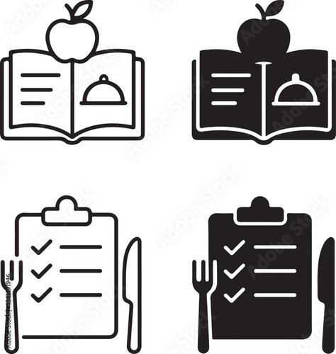 Isolated food project icon, organized food project meal plan nutrition cooking symbol, versatile food project vector with clean minimal black outline for kitchen culinary branding and design