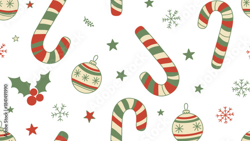 Christmas Cheer Pattern: A delightful repeating pattern brimming with festive elements, including candy canes, ornaments, snowflakes, and stars, perfect for spreading holiday cheer.