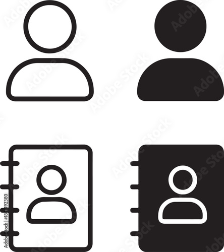 Isolated contact icon, essential contact communication address profile symbol, modern contact icon with clean minimal black outline for business communication corporate branding design