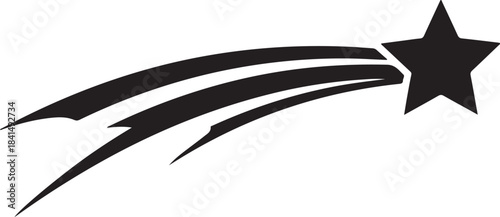 Black star with three curved lines forming a shooting star