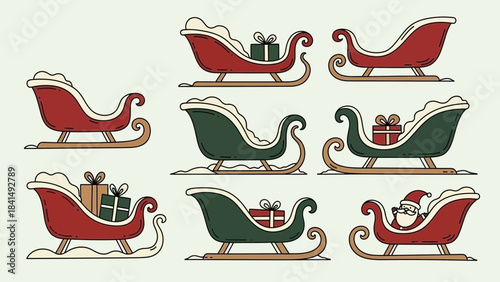 Holiday Sleighs: An array of vibrant sleighs loaded with gifts, evoke a sense of festive anticipation and joy for the holiday season. 