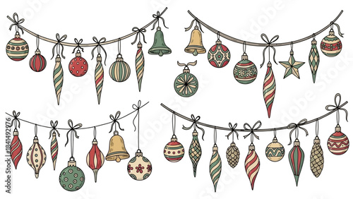 Festive Ornament Garland: A hand-drawn garland adorned with charming Christmas ornaments. A celebration of seasonal traditions and joy.
