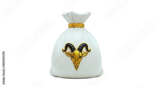 Money Bag with Goat Head Symbol on White Background