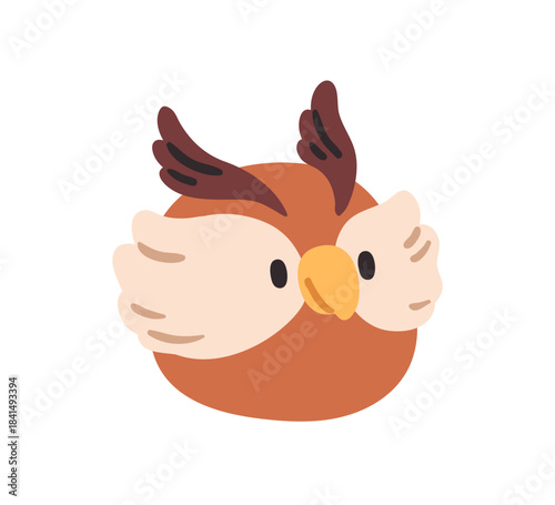 Cute owl face avatar. Smiling owlet character, wise and friendly expression. ...