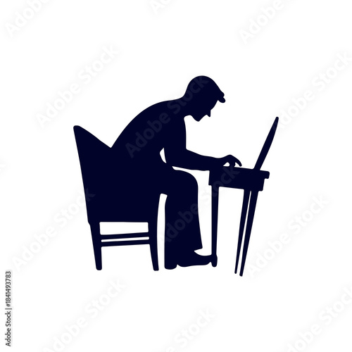 Silhouette of a person sitting in a chair and using a laptop
