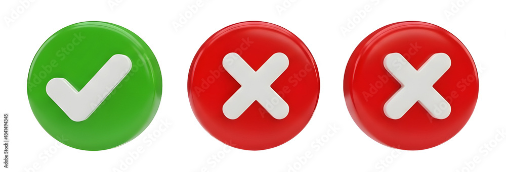 Obraz premium Green Check and Two Red X Buttons PNG Transparent Background