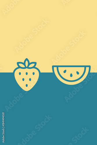 Minimal flat-style fruit illustrations featuring strawberry and watermelon, perfect for healthy lifestyle, food, and modern graphic designs.