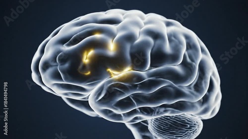 Scientific Visualization of a Human Brain with Glowing Neural Activity.