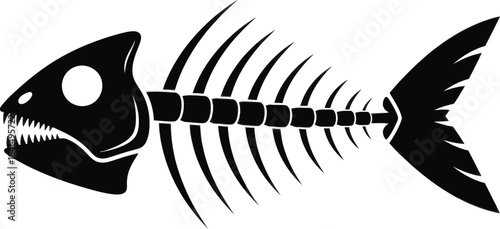 Fish Skeleton Silhouette Marine Illustration Vector