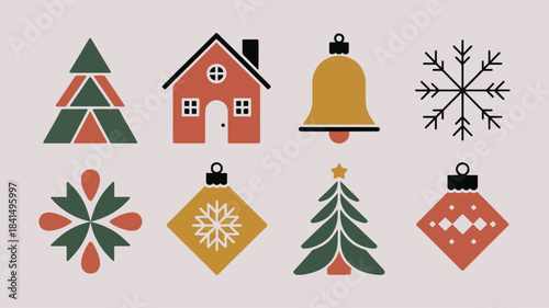 Modern Scandinavian Christmas Icon and Ornament Vector Set - Minimalist Holiday Graphics Collection