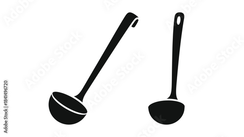 Simple illustration of two black ladles against a white background
