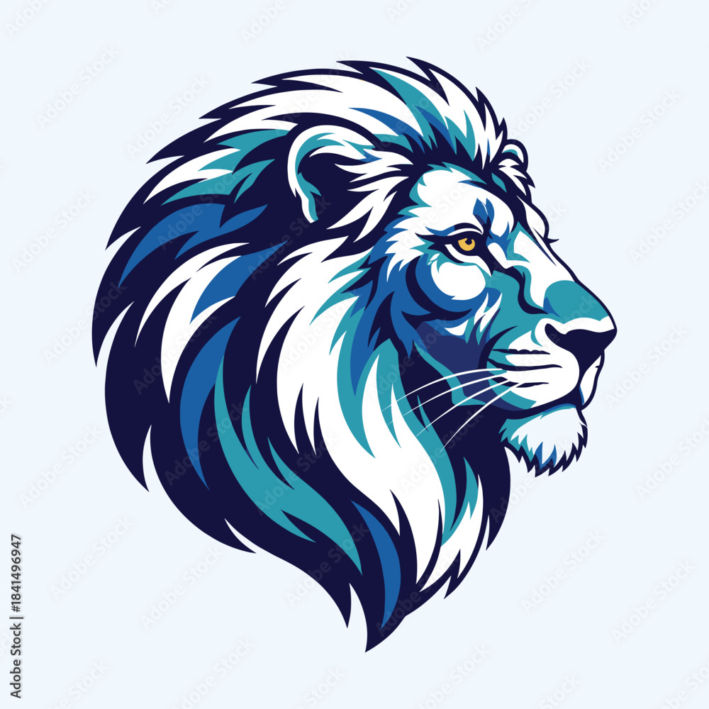 Obraz premium Illustrative Lion Head Profile Blue and White