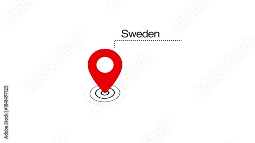 Sweden location marker animation on transparent background. Sweden map label with location pin symbol. Sweden map with destination location concept
