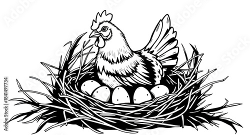 hen and eggs illustration, hen and eggs vector, hen and eggs clipart, hen and eggs artwork, hen and eggs sketch, hen and eggs cartoon, hen and eggs drawing isolated, hen and eggs line art, hen and egg