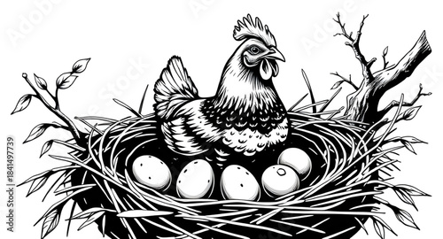 hen and eggs illustration, hen and eggs vector, hen and eggs clipart, hen and eggs artwork, hen and eggs sketch, hen and eggs cartoon, hen and eggs drawing isolated, hen and eggs line art, hen and egg