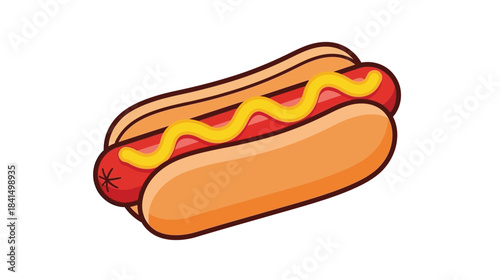 A colorful cartoon illustration of a hot dog with mustard and relish