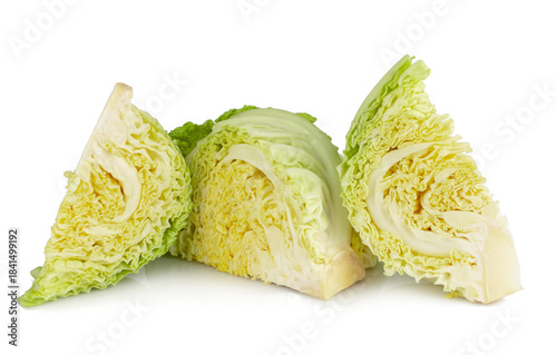 Savoy cabbage slices isolated on a white background, contour