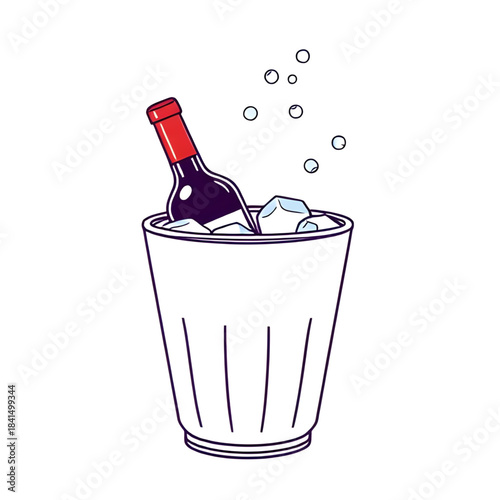 bottles in ice bucket vector illustration isolated, cold drinks bucket vector art, beer bottle bucket with ice cubes, champagne bottles ice bucket isolated vector, party beverage bucket illustration, 