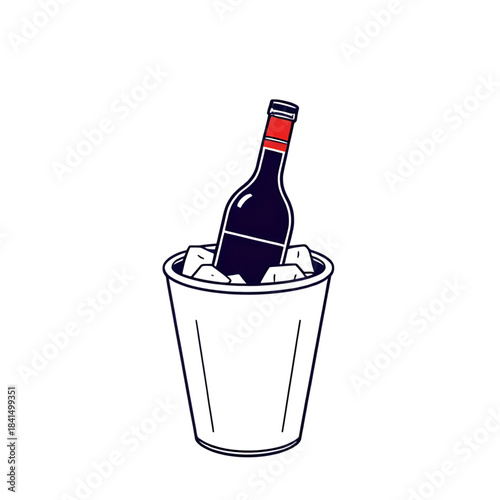 bottles in ice bucket vector illustration isolated, cold drinks bucket vector art, beer bottle bucket with ice cubes, champagne bottles ice bucket isolated vector, party beverage bucket illustration, 