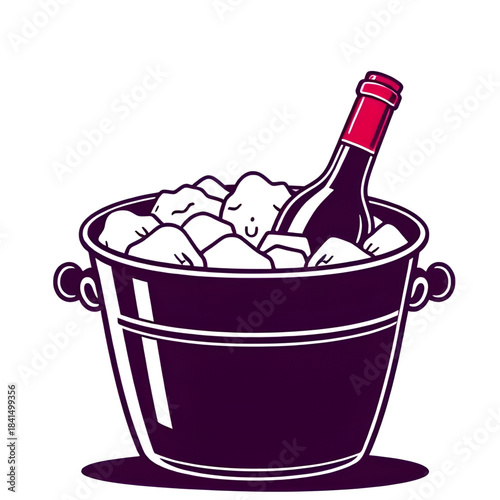 bottles in ice bucket vector illustration isolated, cold drinks bucket vector art, beer bottle bucket with ice cubes, champagne bottles ice bucket isolated vector, party beverage bucket illustration, 