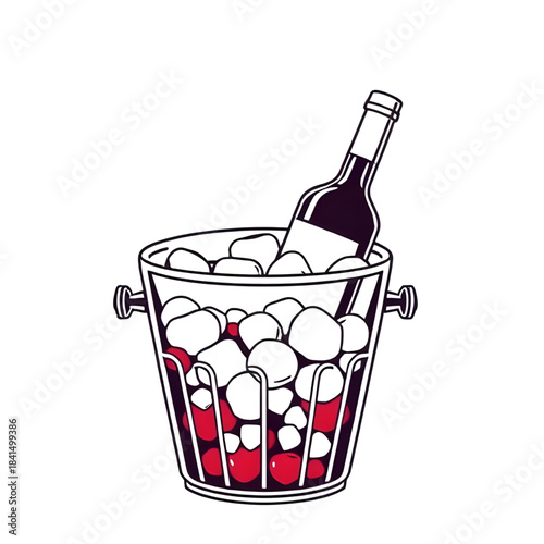 bottles in a bucket with ice cubes vector isolated, ice bucket with bottles vector illustration, beer bottles in ice bucket vector, champagne bottles in ice bucket isolated, beverage bottles chilling 