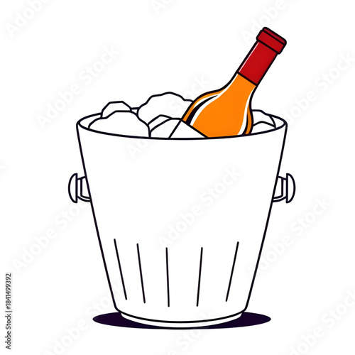 bottles in a bucket with ice cubes vector isolated, ice bucket with bottles vector illustration, beer bottles in ice bucket vector, champagne bottles in ice bucket isolated, beverage bottles chilling 