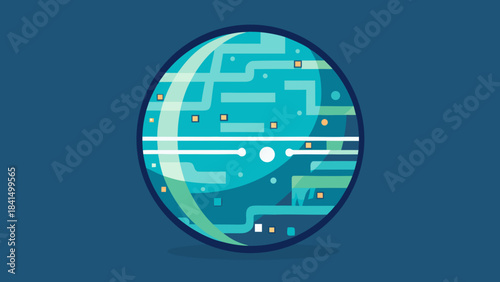 Futuristic digital planet with abstract circuit patterns representing global technology and connectivity